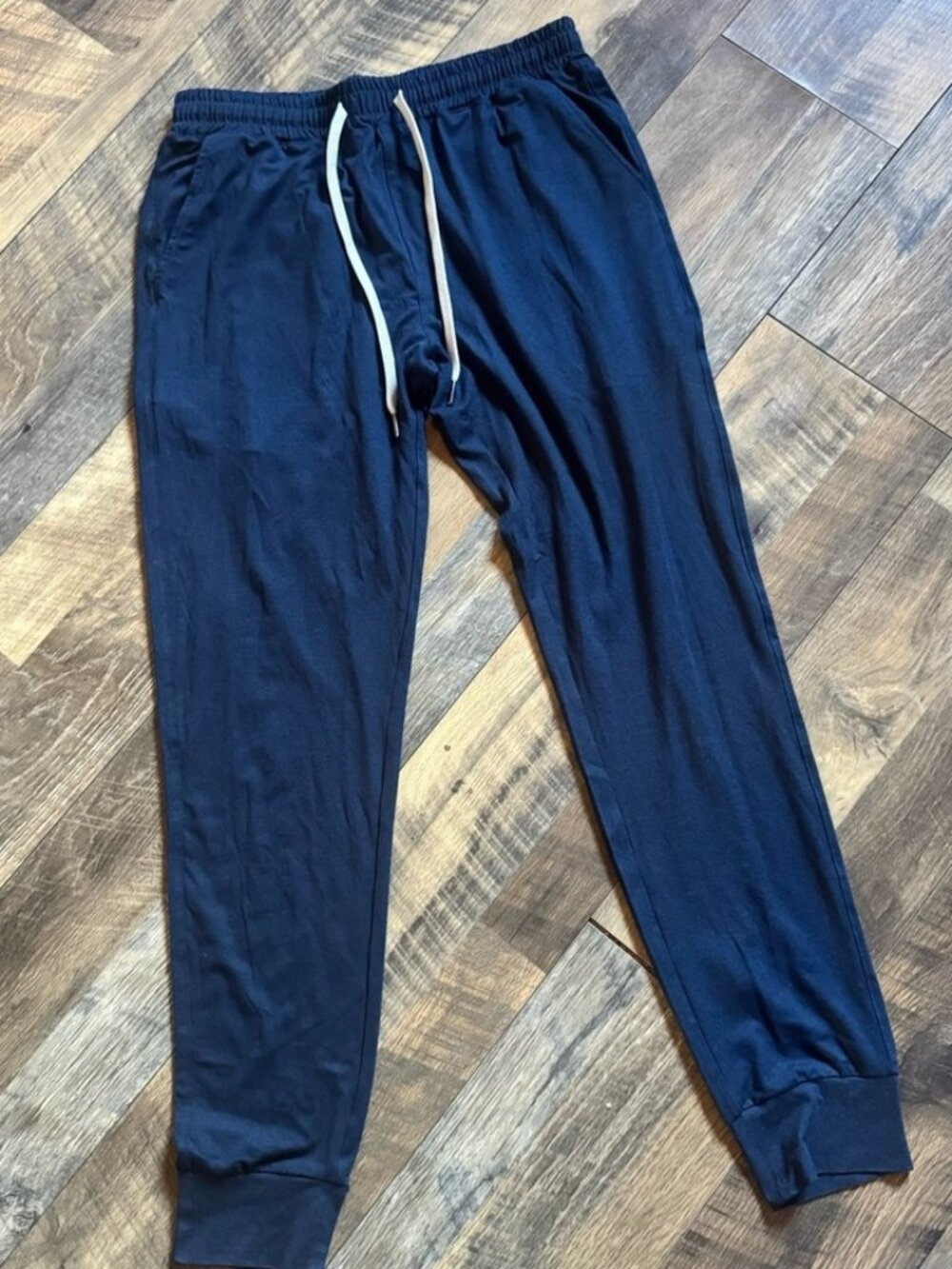Men's Dark Blue Elastic Waist Jogger Pants with Drawstring